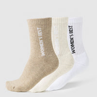 Crew Socks (3PK) | Off White/Buff/White