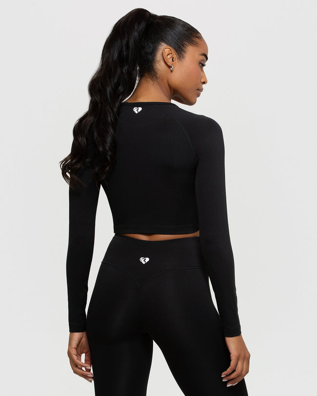 BMJL Damen Crop-Top Langarm – Gerippt, Seitliche Raffung, Enganliegend, Weich & Dehnbar Für Workout & Alltag