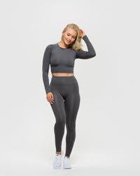 Essential Long Sleeve Crop Top | Graphite