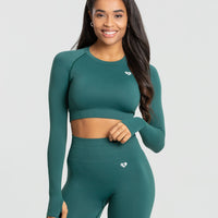 Power Seamless Long Sleeve Crop Top | Forest Green