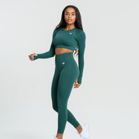 Power Seamless Long Sleeve Crop Top | Forest Green