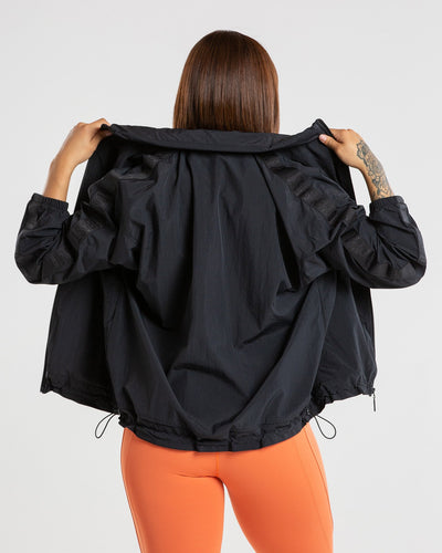 Ladies hot sale black windbreaker